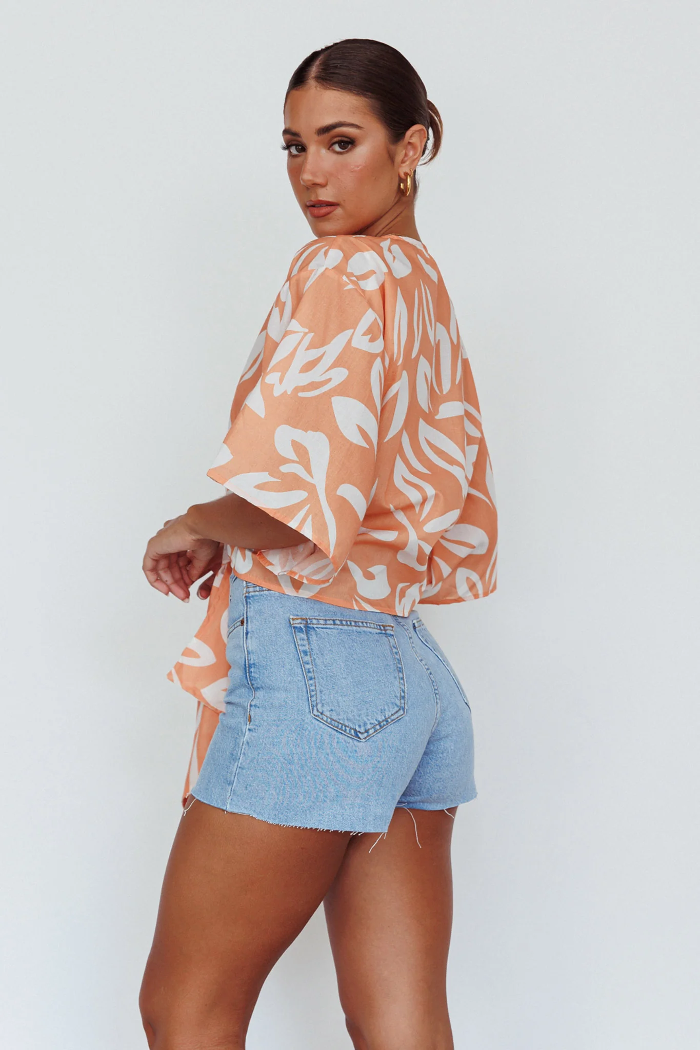 Rivera Deep-V Waist-Tie Top Leaves Mango - Image 6