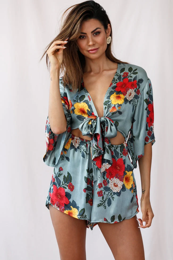 Rivera Tie-Knot Bell Sleeve Romper Sage - Image 6