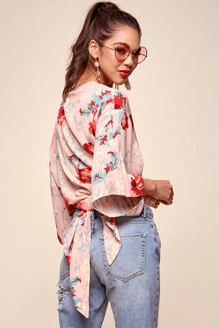 Rivera Waist Tie Floral Top Pink - Image 6