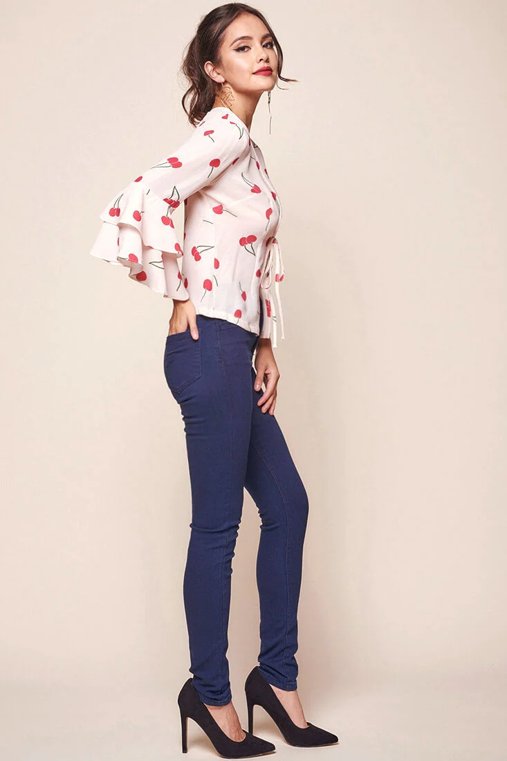 Robbi Bell Sleeved Cherry Top Beige - Image 3
