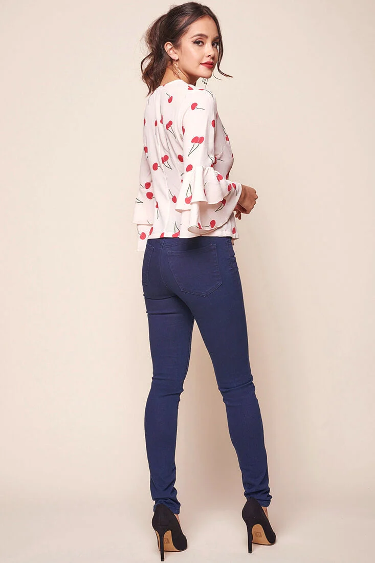 Robbi Bell Sleeved Cherry Top Beige - Image 4