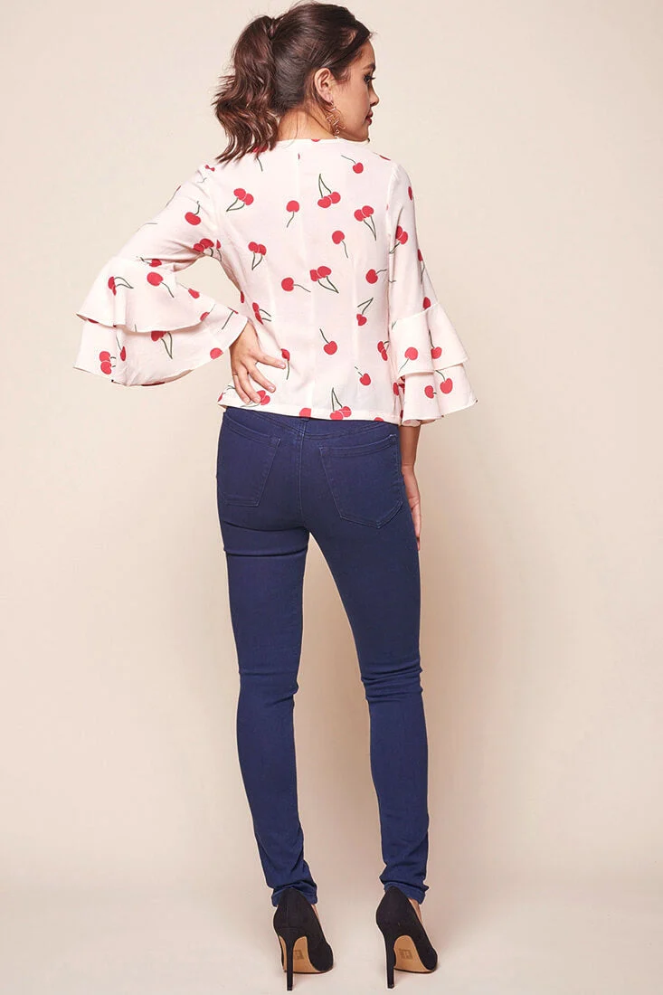 Robbi Bell Sleeved Cherry Top Beige - Image 5