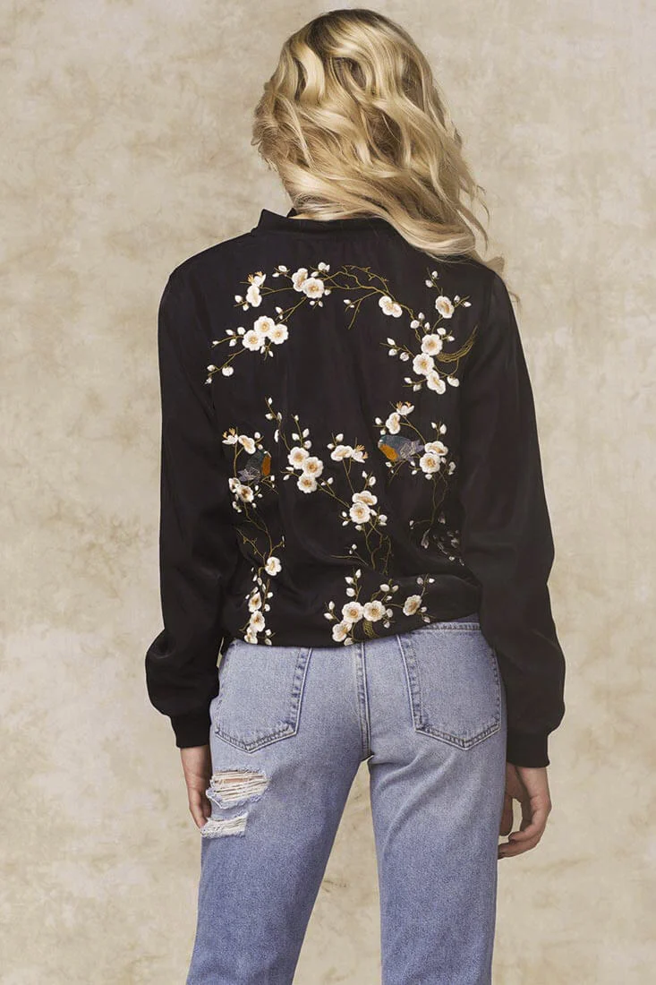 Robyn Embroidered Bomber Jacket Black - Image 3