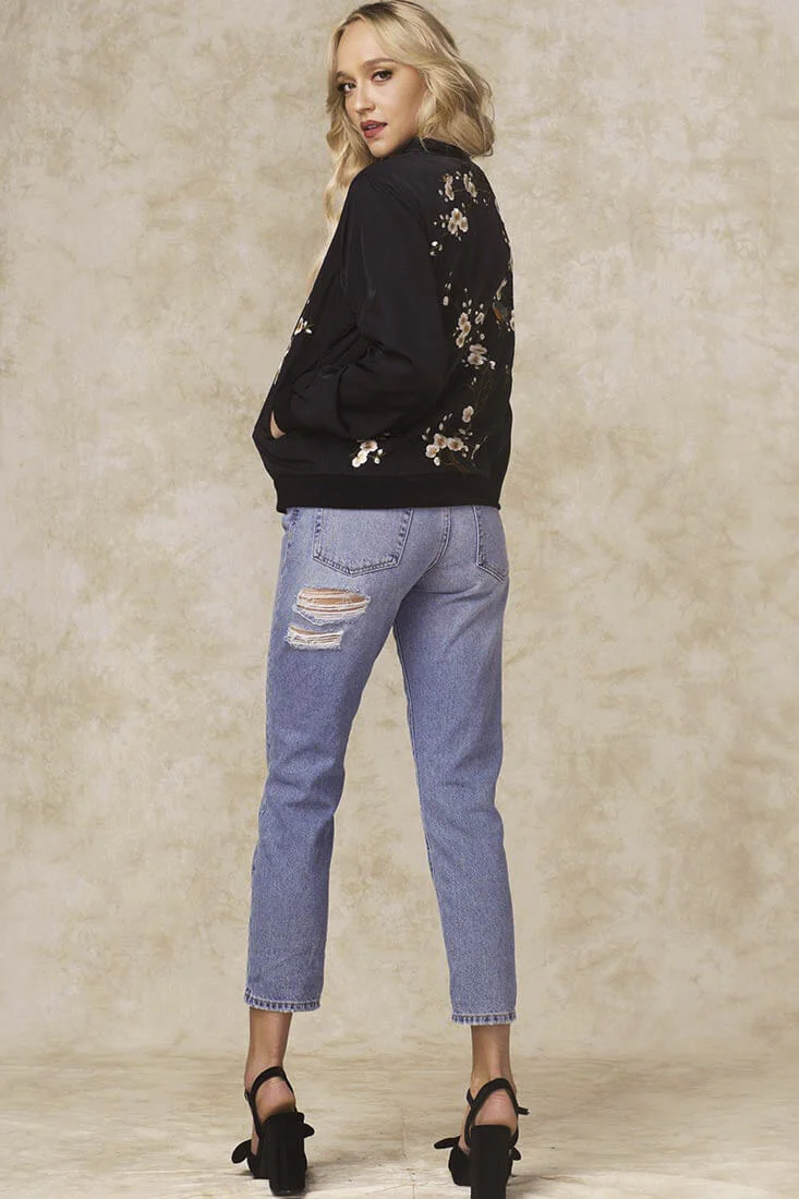Robyn Embroidered Bomber Jacket Black - Image 5