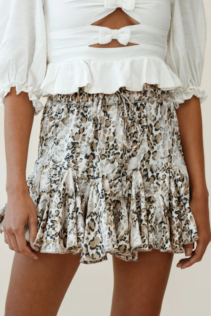 Robyn Flounce Mini Skirt Champagne Leopard - Image 7