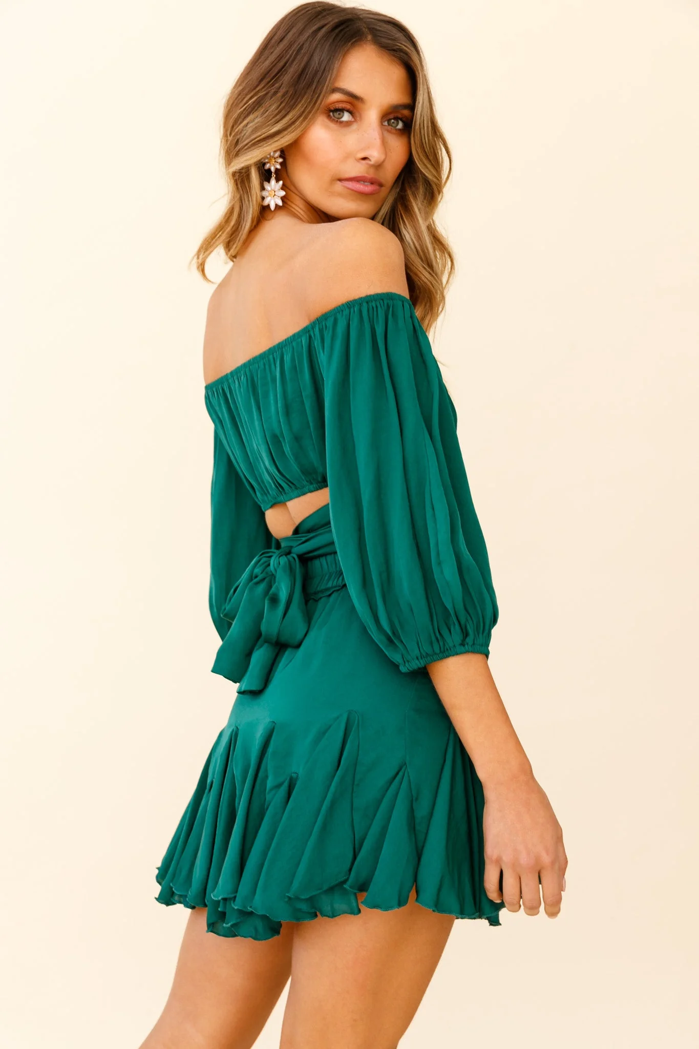 Robyn Flounce Mini Skirt Forest Green - Image 5