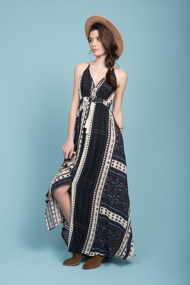 Romani Open Back Maxi Dress Navy - Image 2