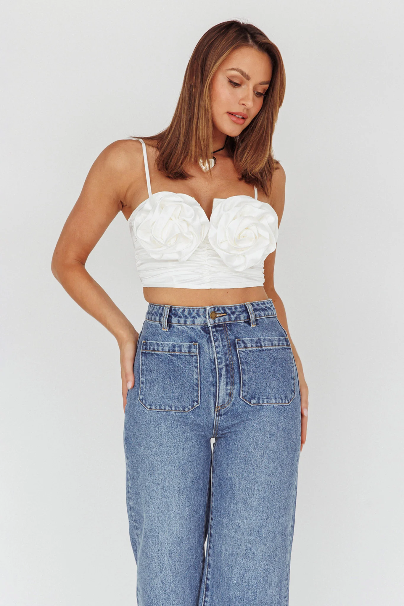 Romina Rose Bust Crop Top Ivory - Image 9
