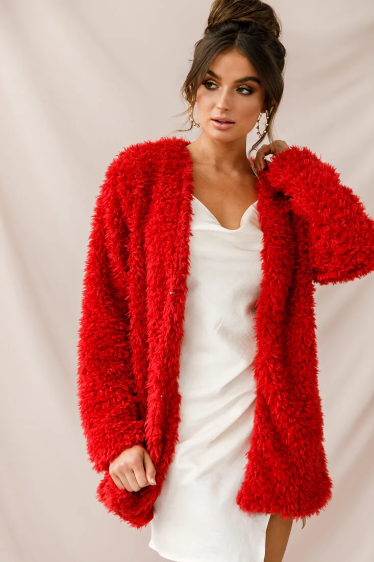 Ronan Fluffy Coat Red - Image 6