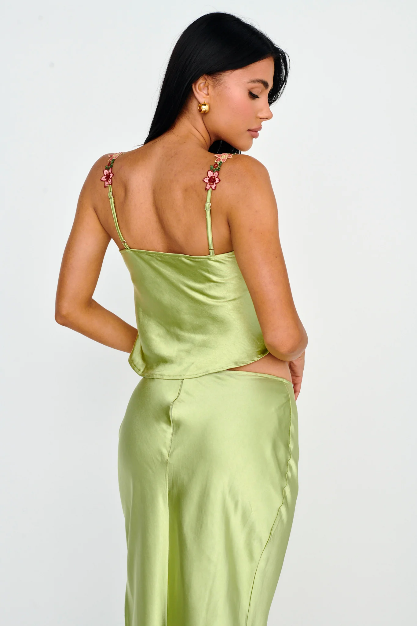 Rose Garden Floral Applique Cami Top Lime - Image 2