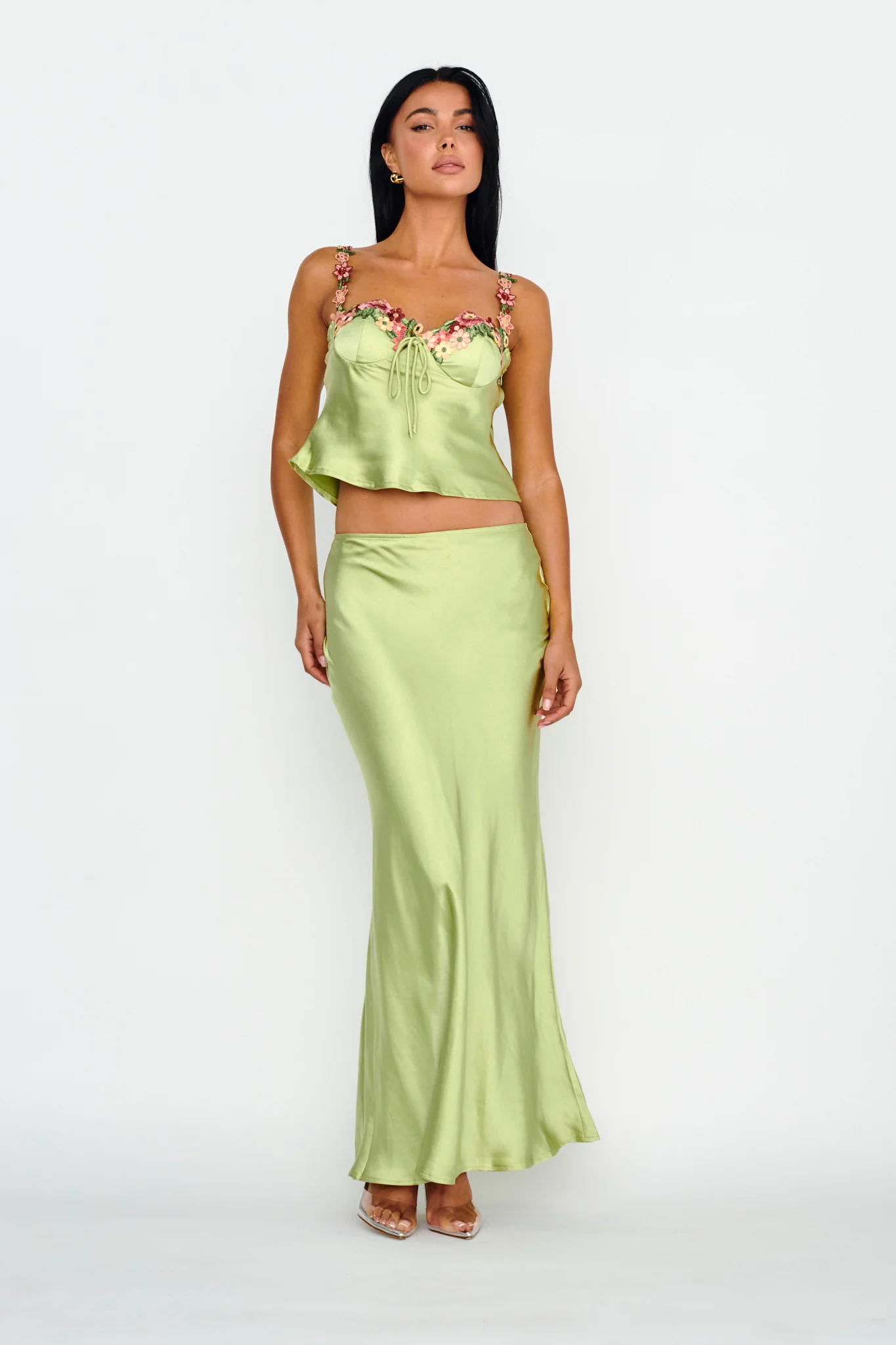Rose Garden Floral Applique Cami Top Lime - Image 3