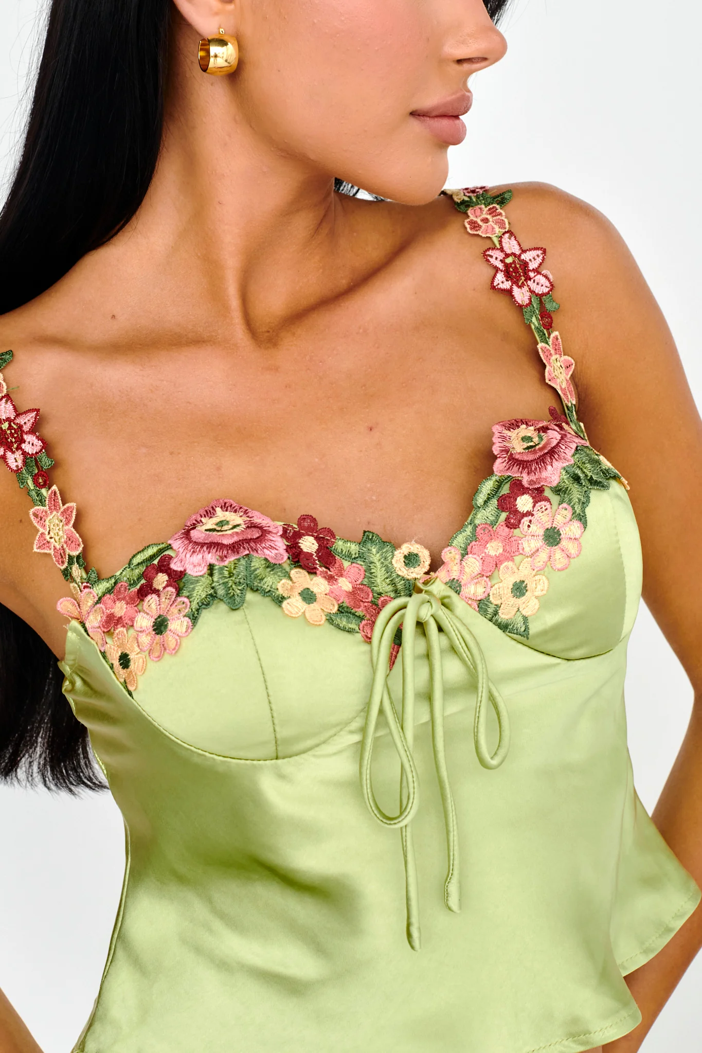 Rose Garden Floral Applique Cami Top Lime - Image 4