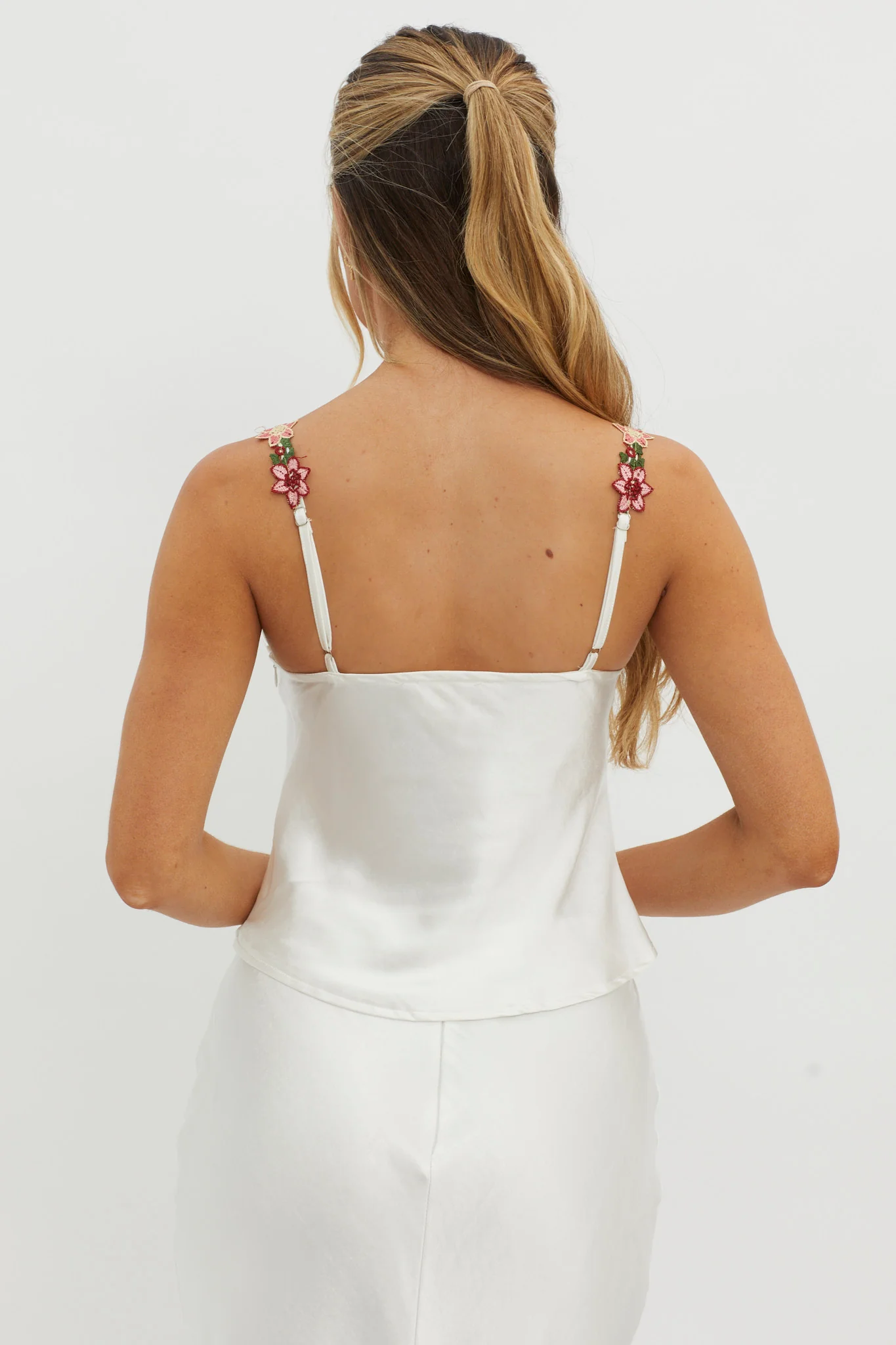 Rose Garden Floral Applique Cami Top White - Image 3