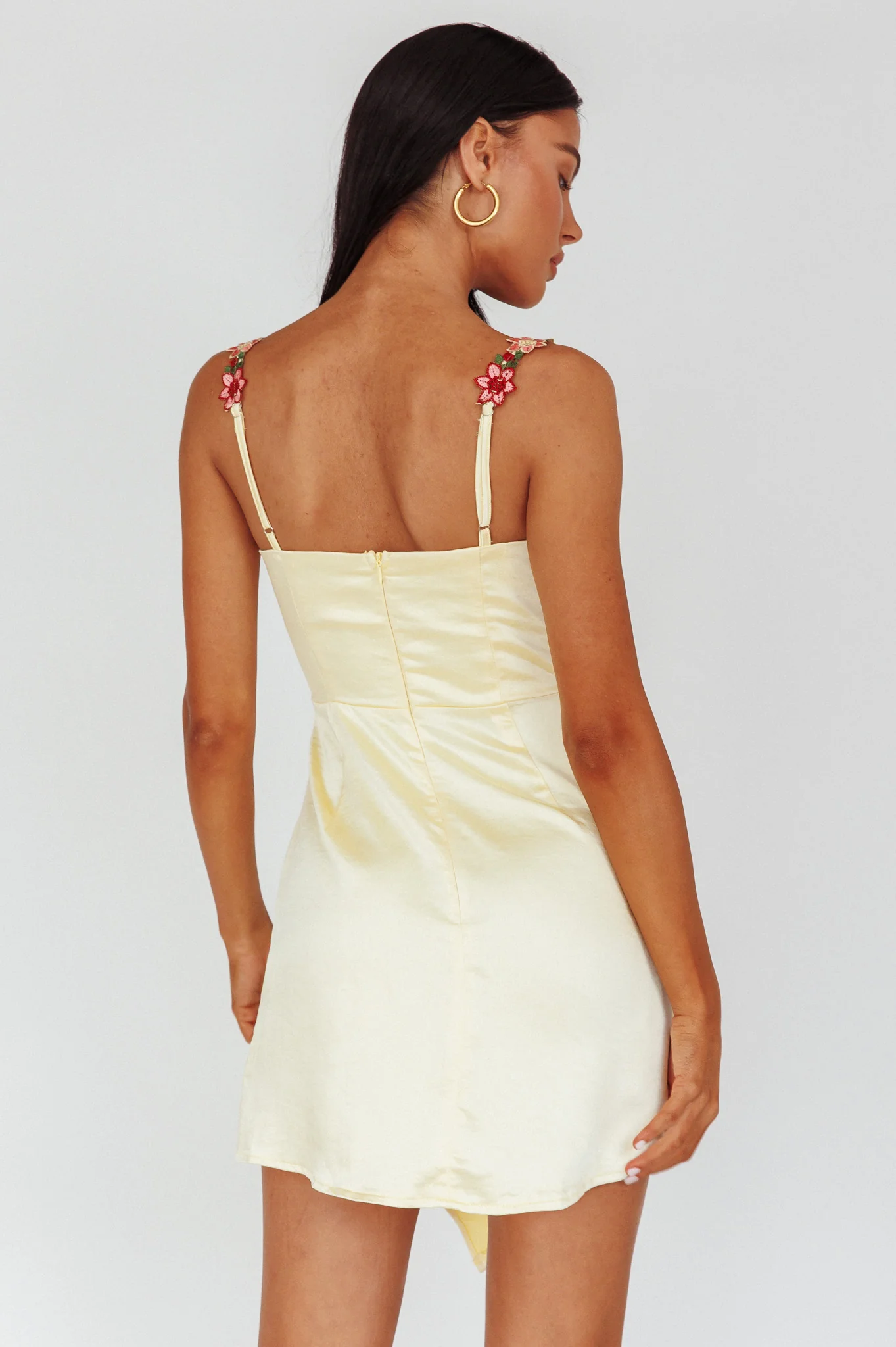 Rose Garden Floral Applique Wrap Mini Dress Lemon - Image 2
