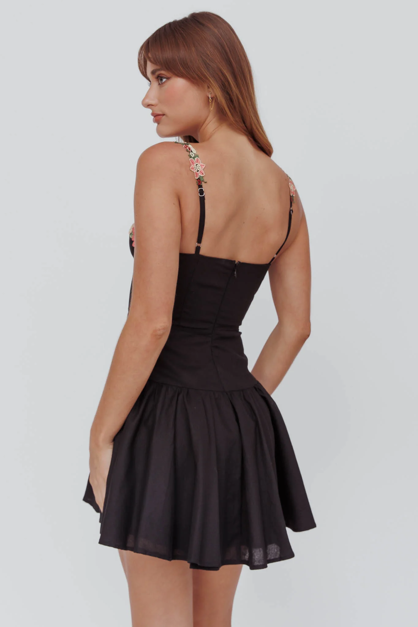 Rose Garden Flounce Mini Dress Black - Image 2