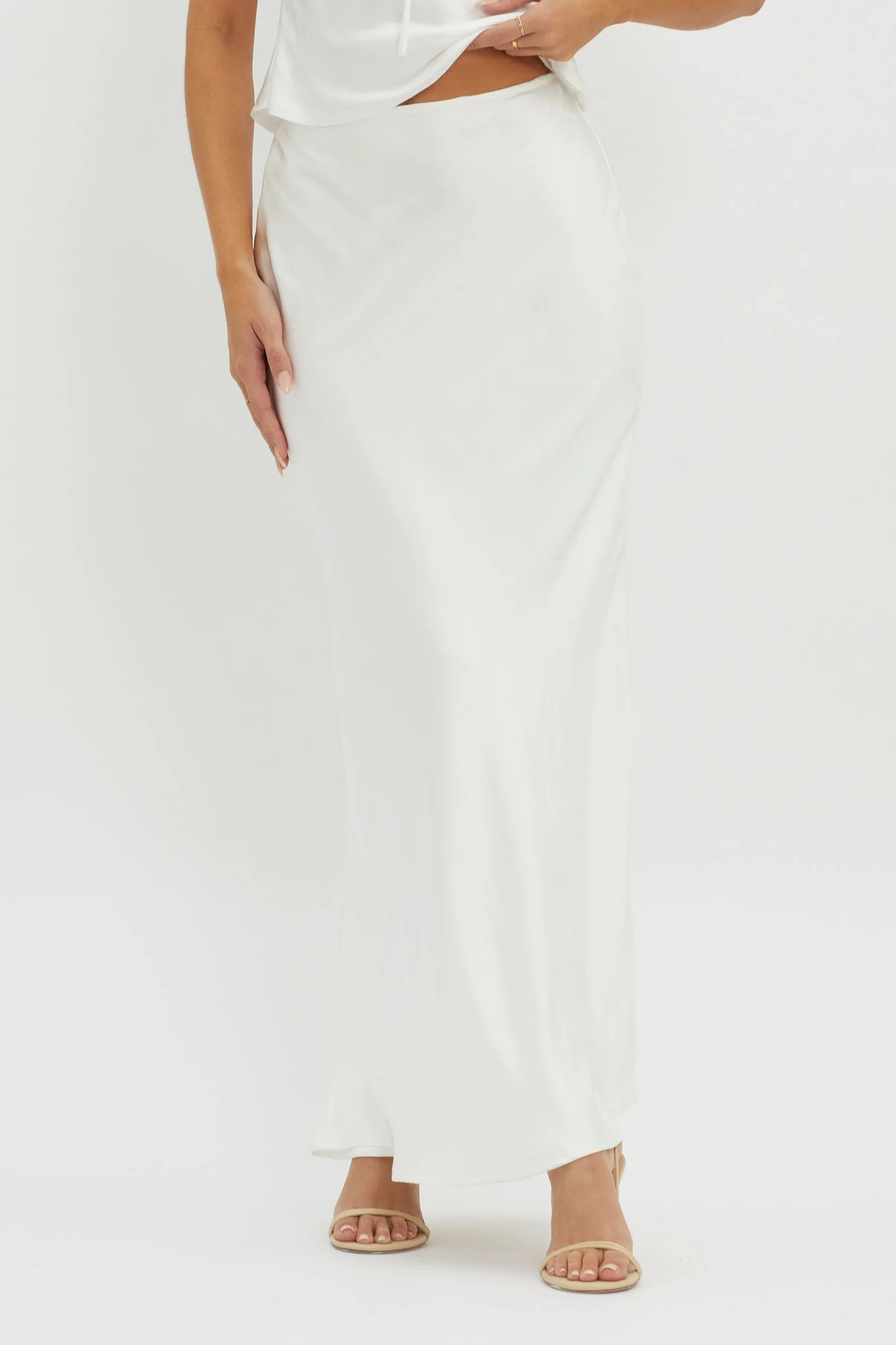 Rose Garden Satin Maxi Skirt White - Image 2