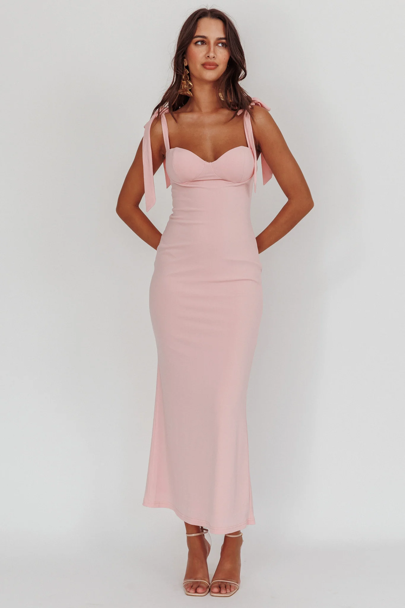 Rose Garden Tied Shoulder Maxi Dress Blush - Image 3
