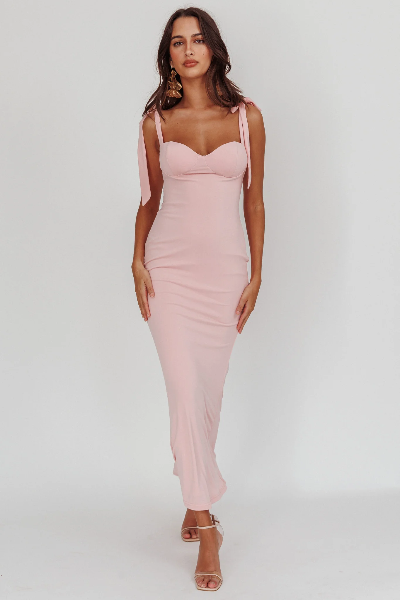 Rose Garden Tied Shoulder Maxi Dress Blush - Image 5