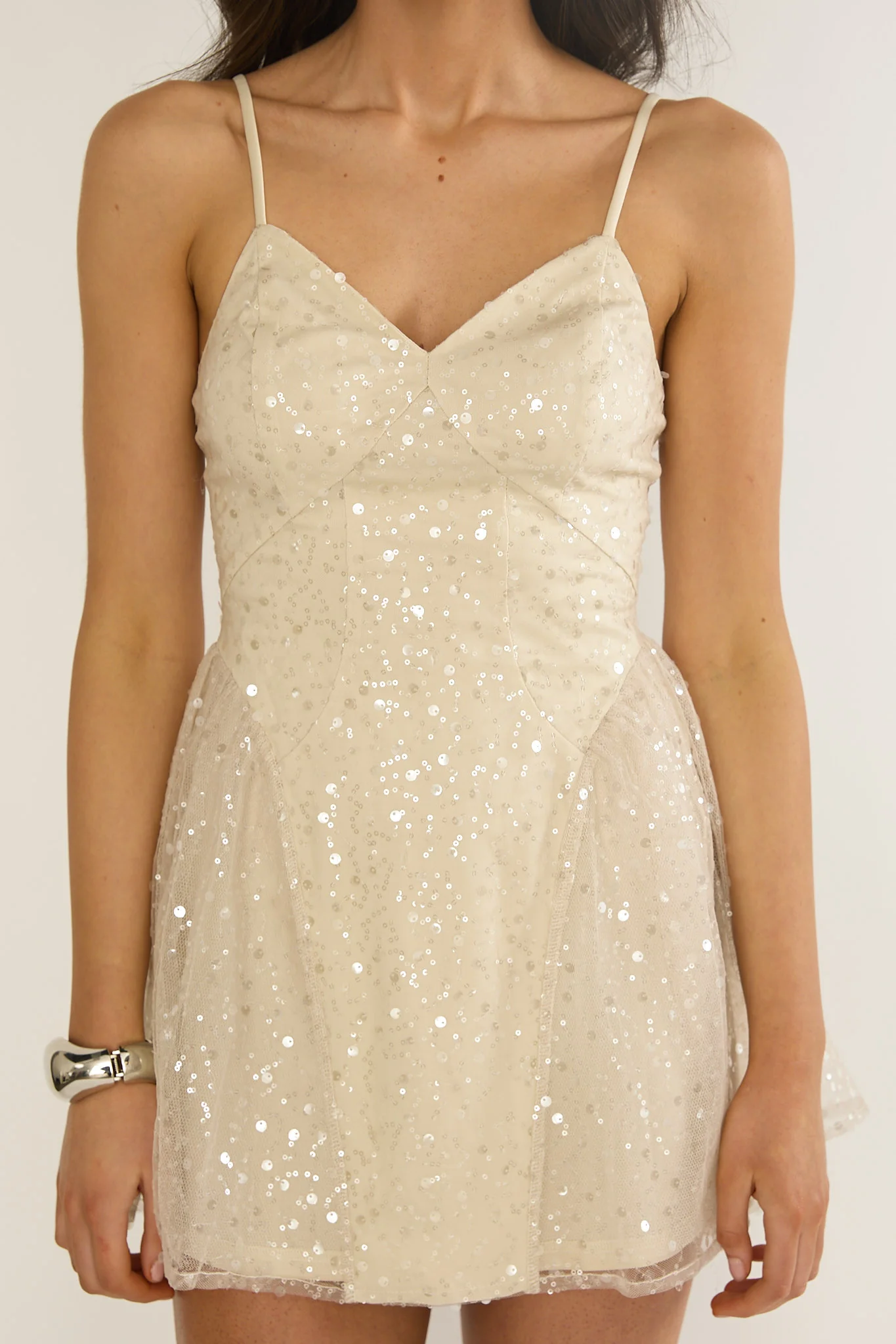 Roselisse Cami Strap Sequin Mini Dress Oyster - Image 3