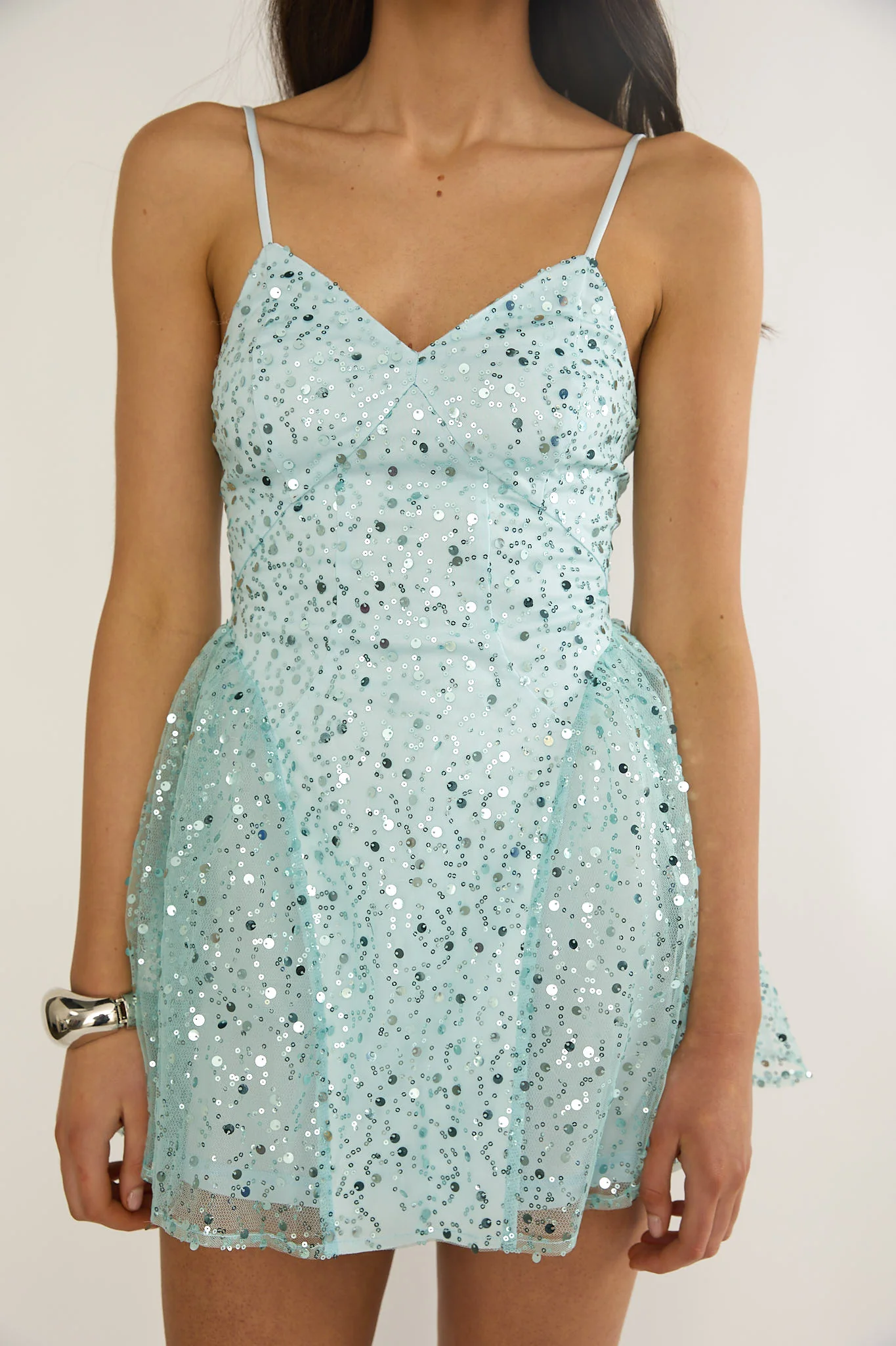 Roselisse Cami Strap Sequin Mini Dress Sage - Image 3