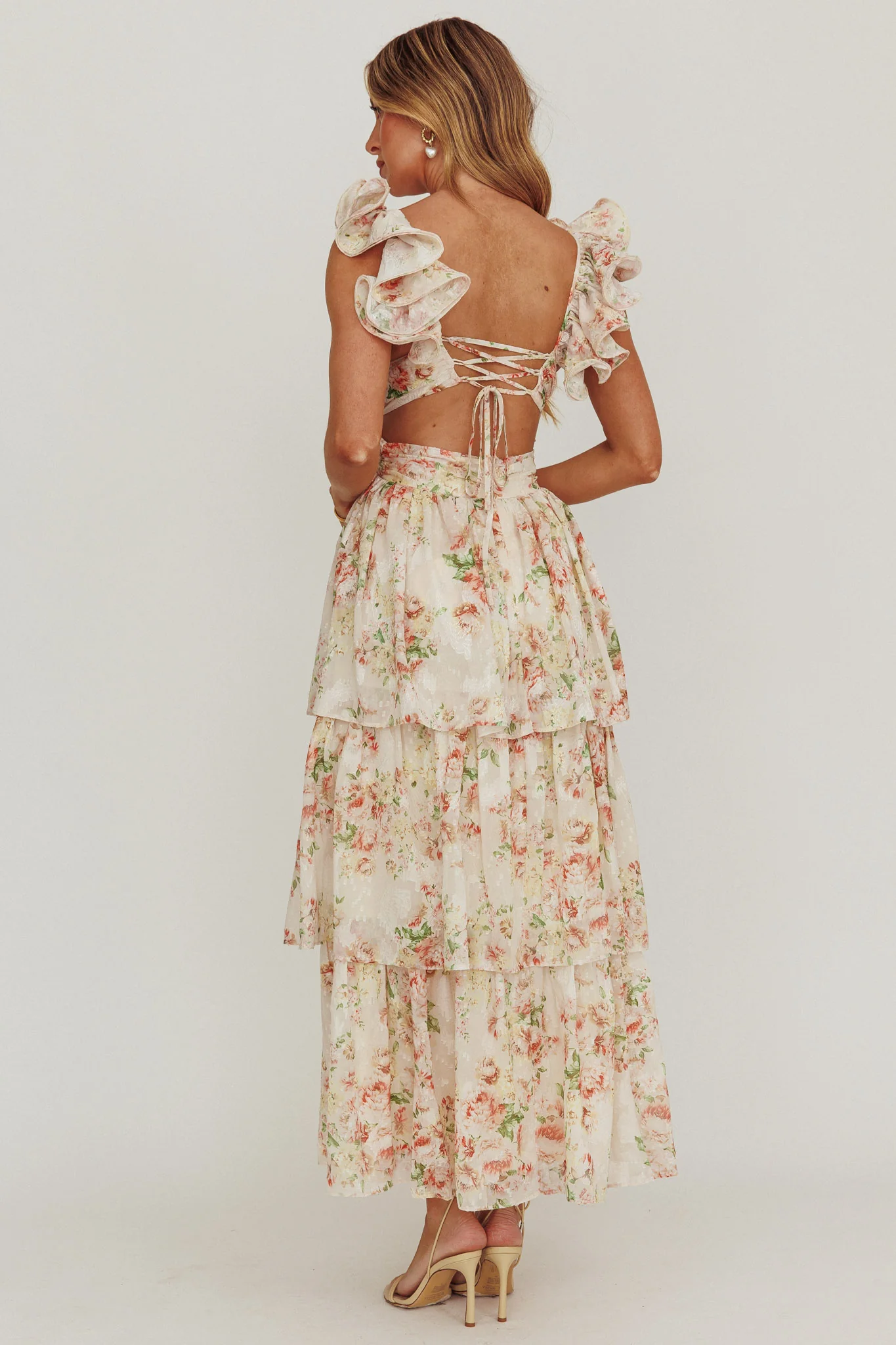 Roselle Backless Ruffle Maxi Dress Floral Multi - Image 2