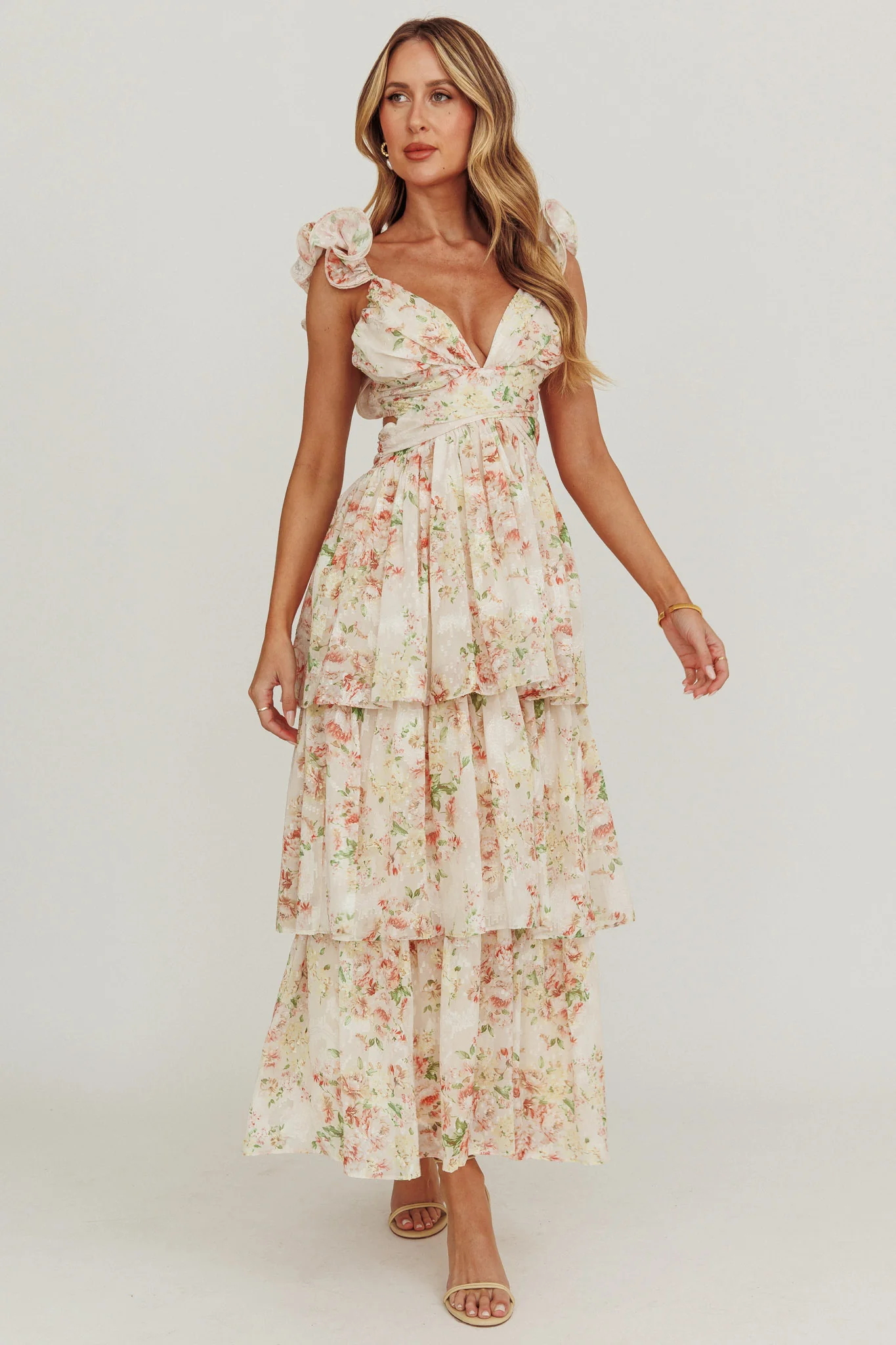 Roselle Backless Ruffle Maxi Dress Floral Multi - Image 3