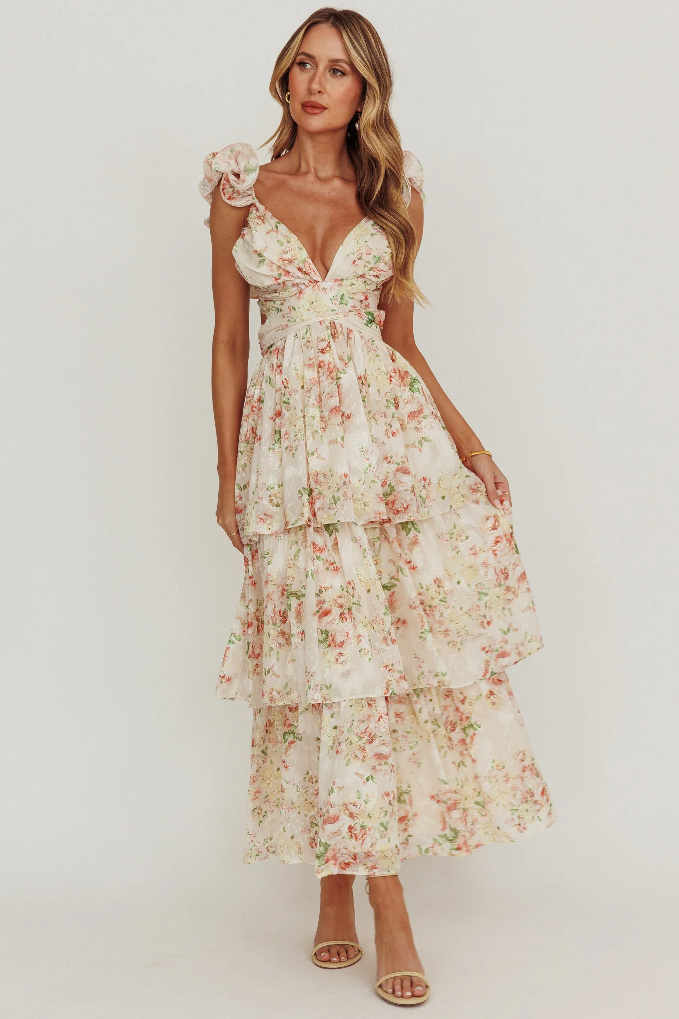 Roselle Backless Ruffle Maxi Dress Floral Multi - Image 5