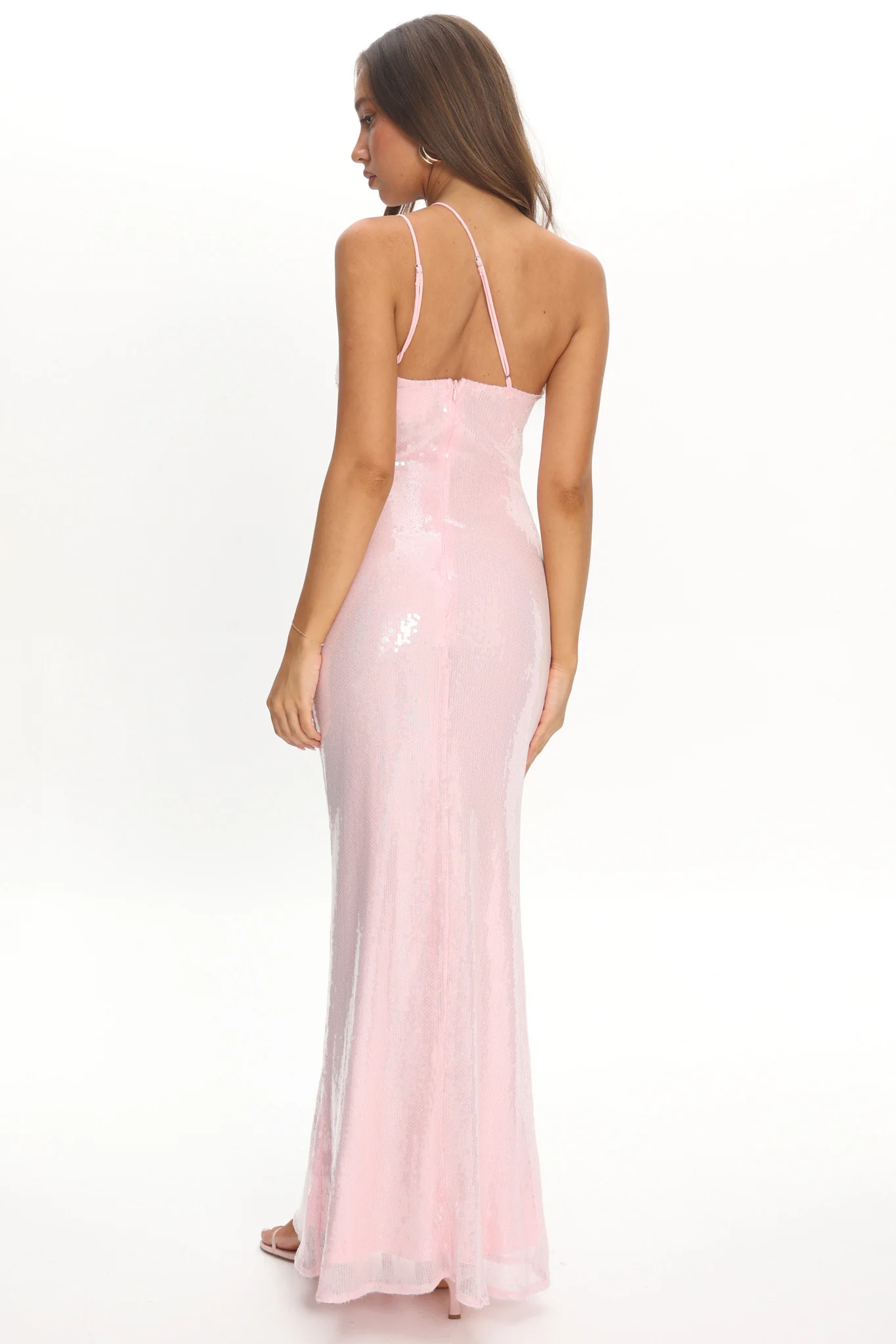 Roselyn One-Shoulder Sequin Maxi Dress Pink - Image 3