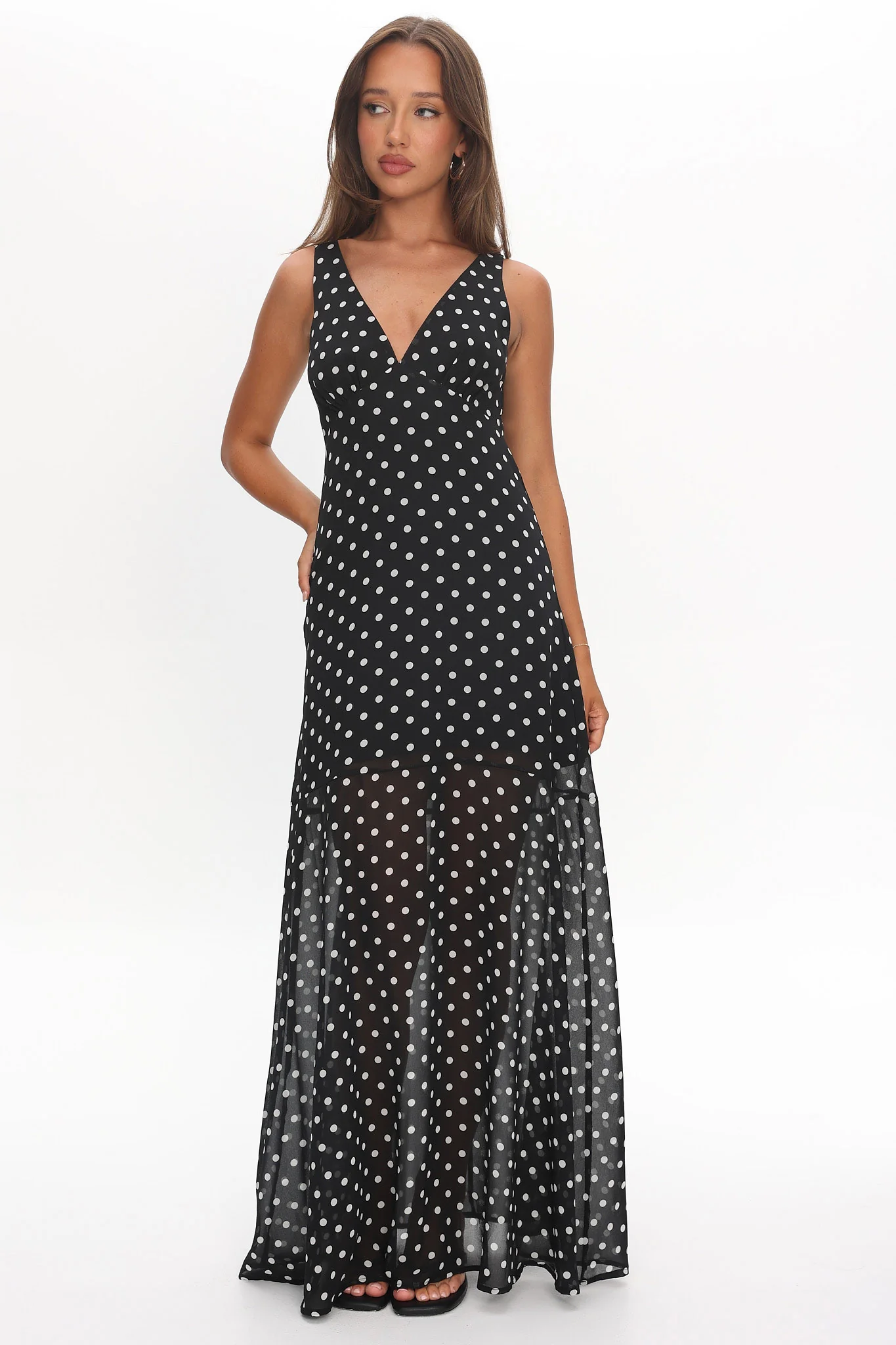 Rosewood V-Neckline Maxi Dress Polka Dot Black - Image 5