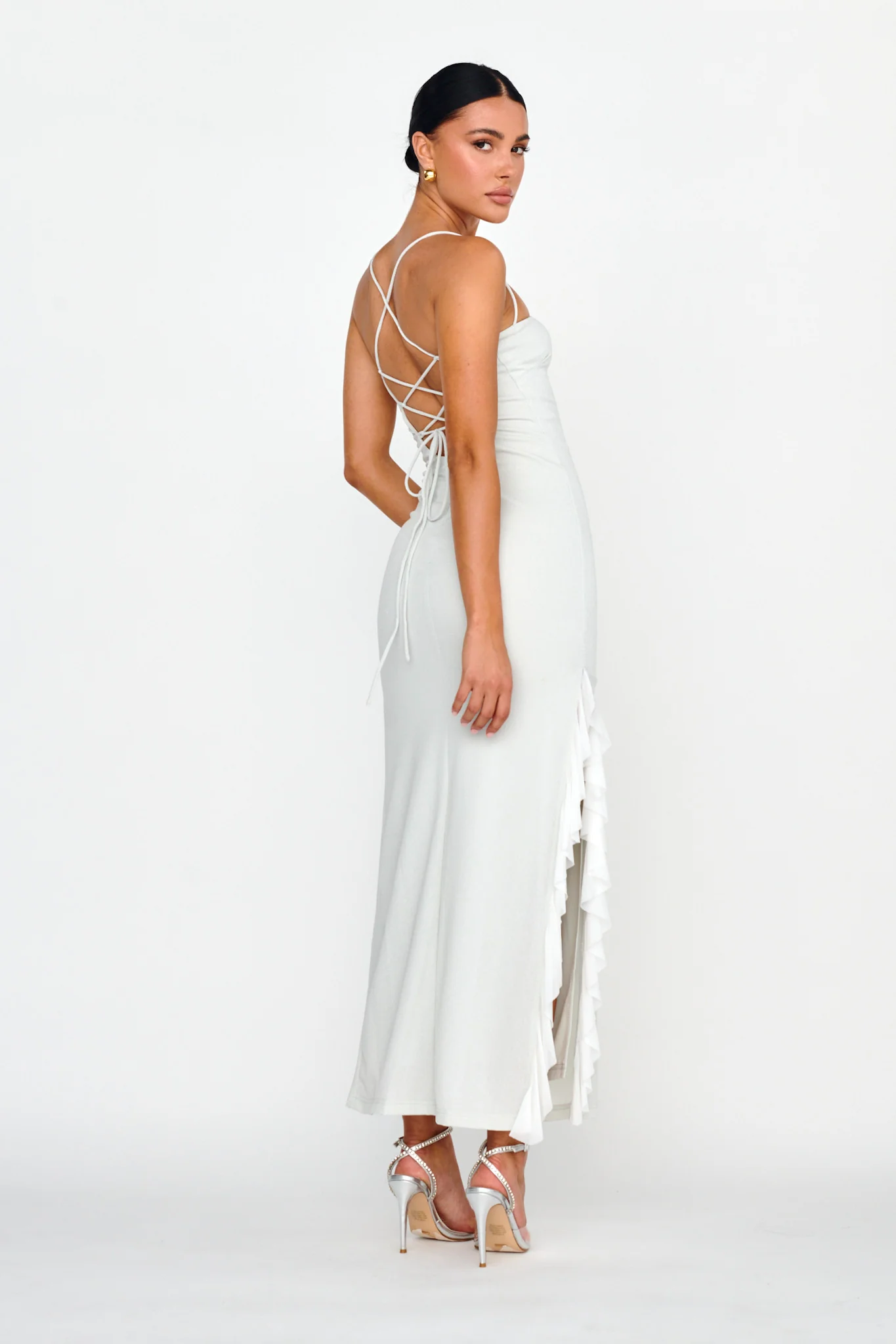 Rosilyn Split Ruffle Midi Dress Silver - Image 2