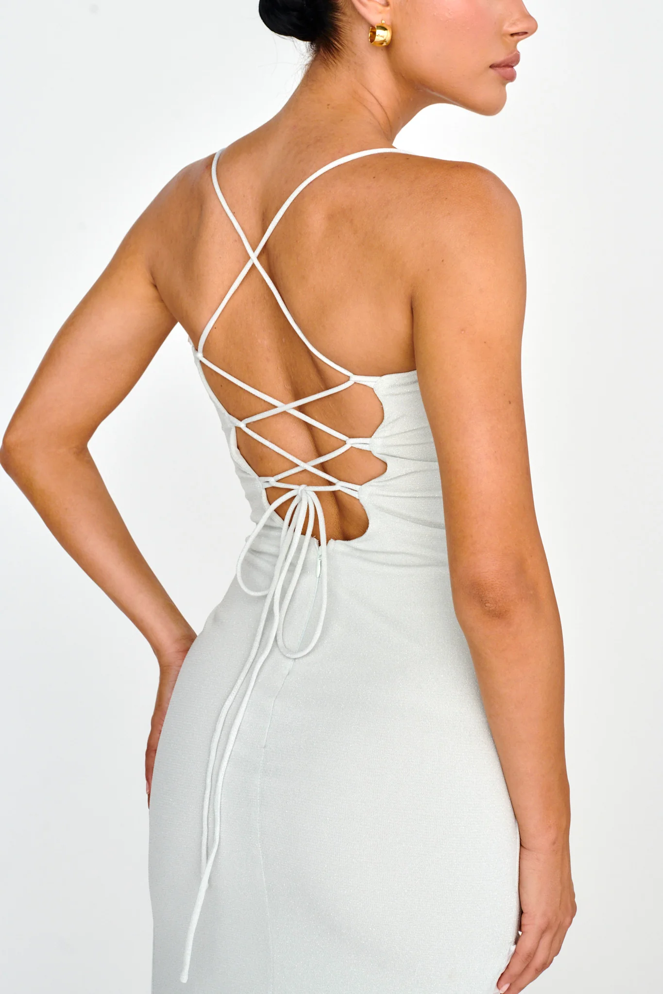 Rosilyn Split Ruffle Midi Dress Silver - Image 4