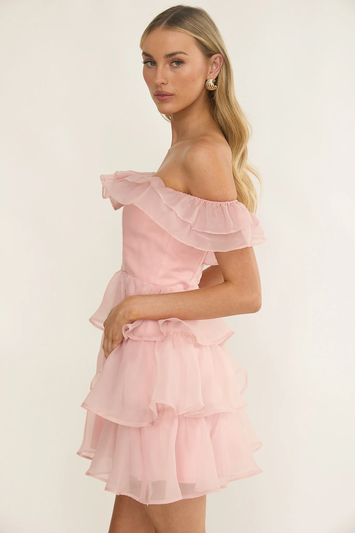Rosira Off-Shoulder Ruffle Mini Dress Pink - Image 6