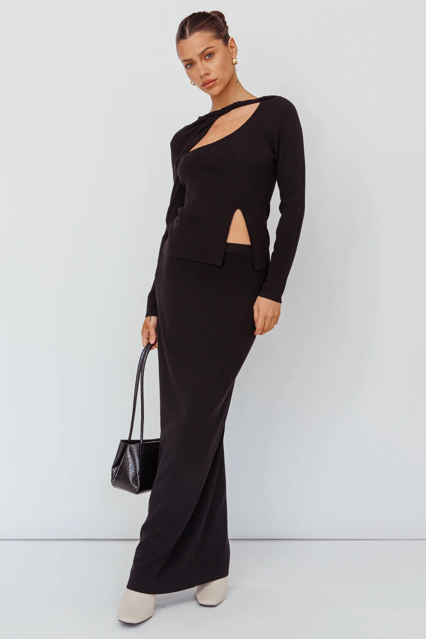 Rossana Knit Maxi Skirt Black - Image 2