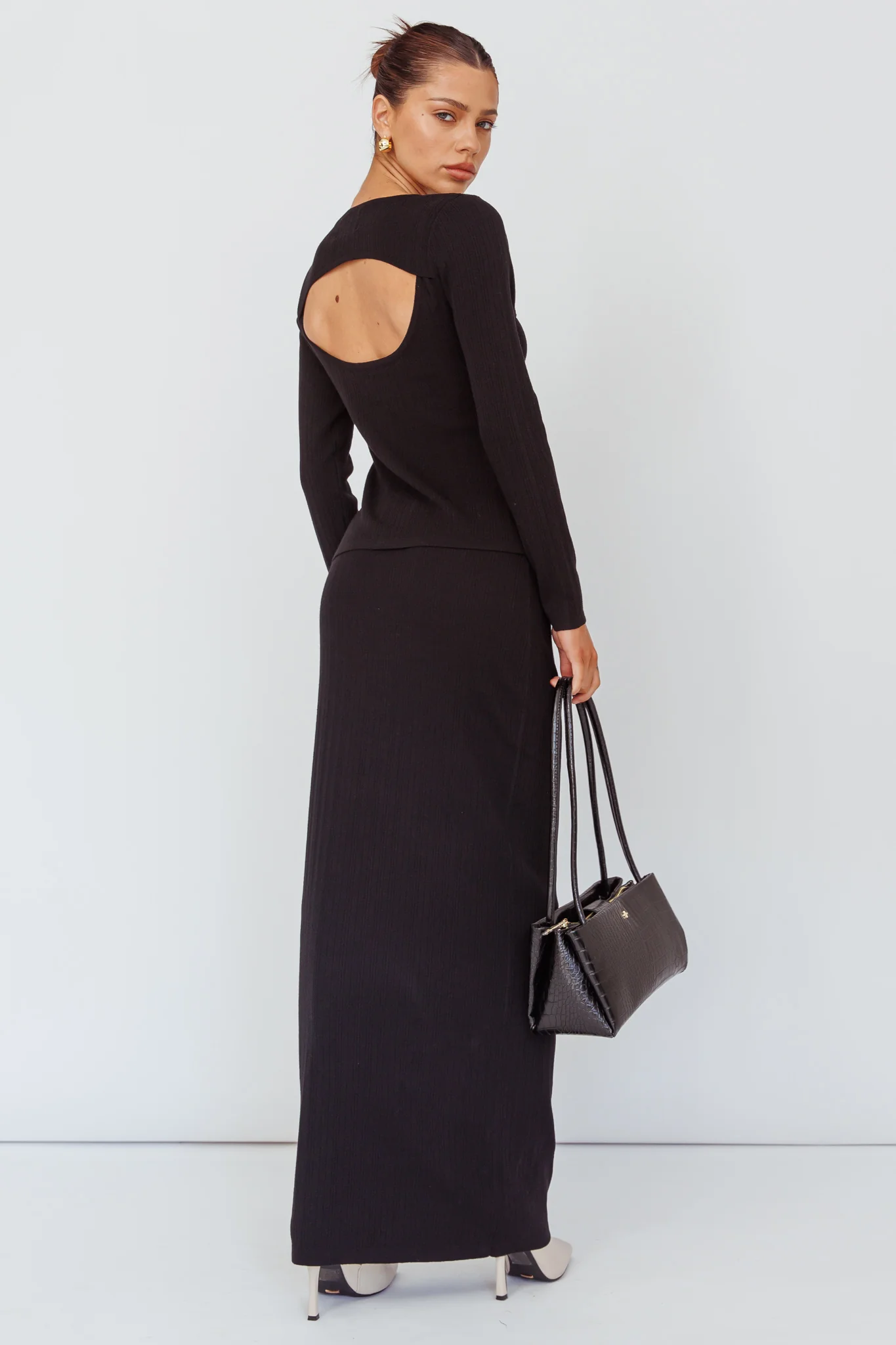 Rossana Knit Maxi Skirt Black - Image 3