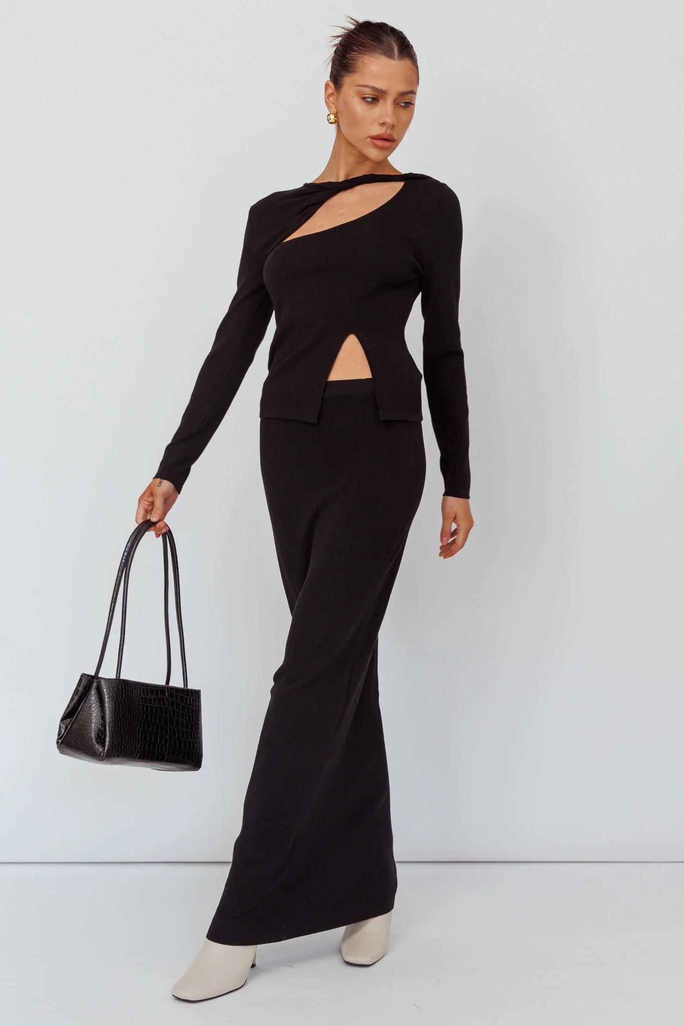 Rossana Knit Maxi Skirt Black - Image 4