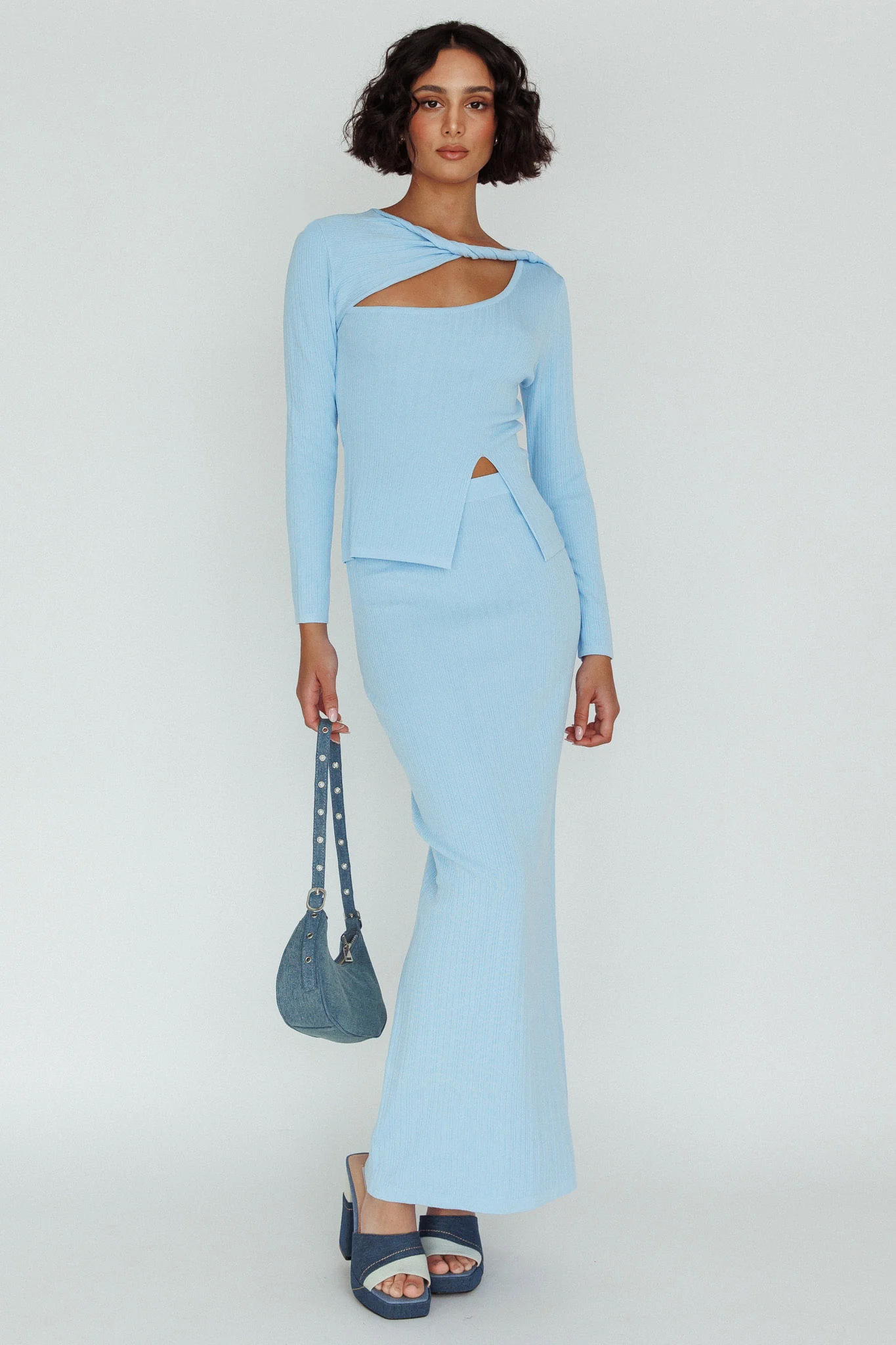 Rossana Knit Maxi Skirt Blue - Image 4