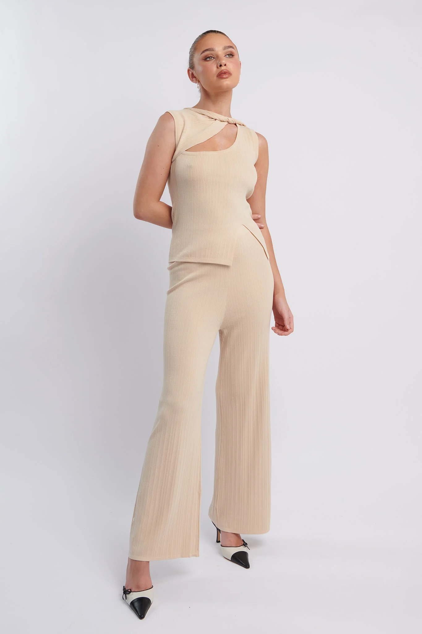 Rossana Long Knit Pants Oat - Image 2