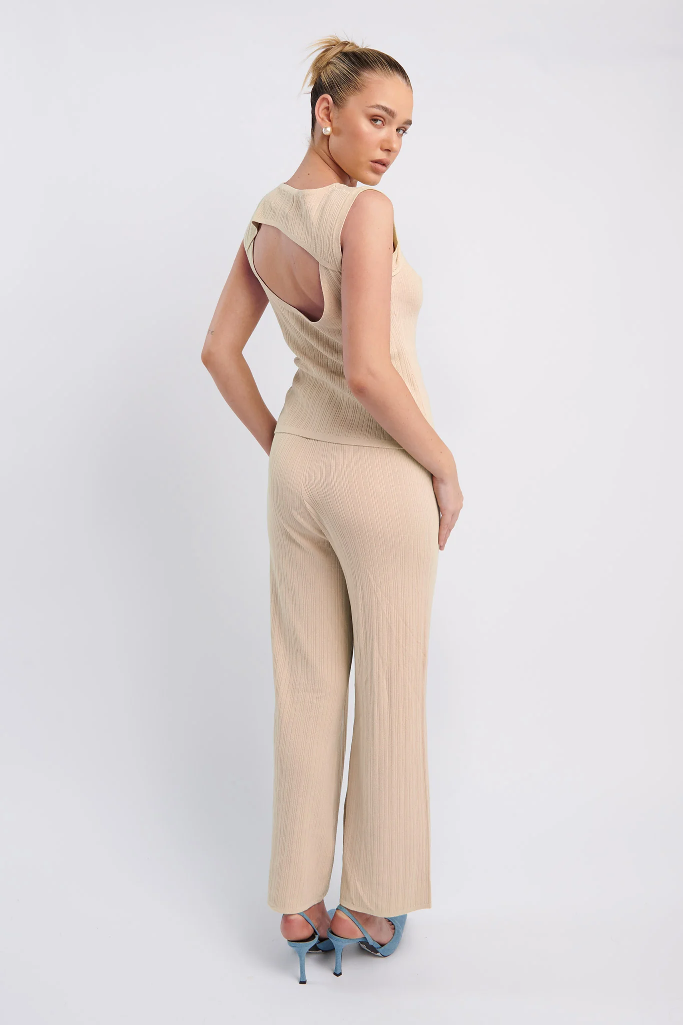 Rossana Long Knit Pants Oat - Image 3