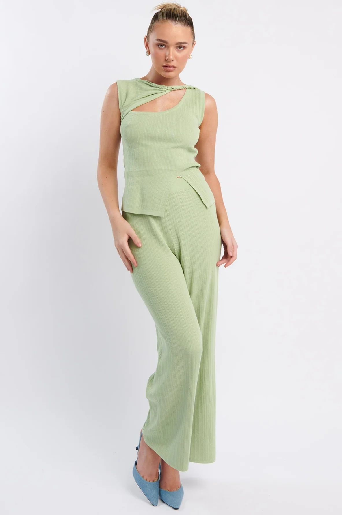 Rossana Long Knit Pants Sage - Image 2