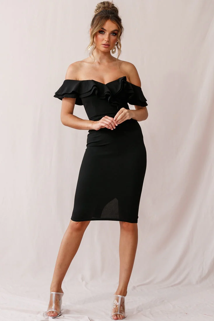 Rossi Ruffled Off The Shoulder Bodycon Dress Black - Image 5