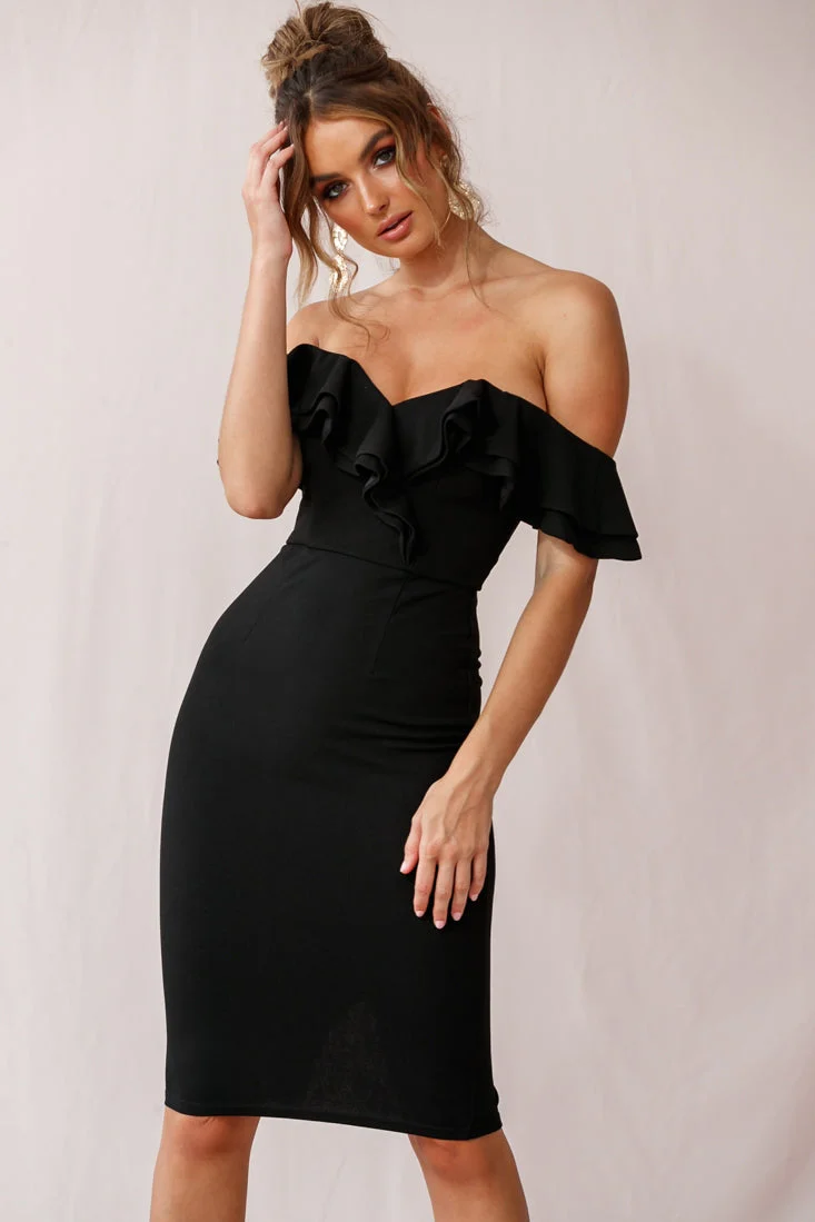 Rossi Ruffled Off The Shoulder Bodycon Dress Black - Image 7