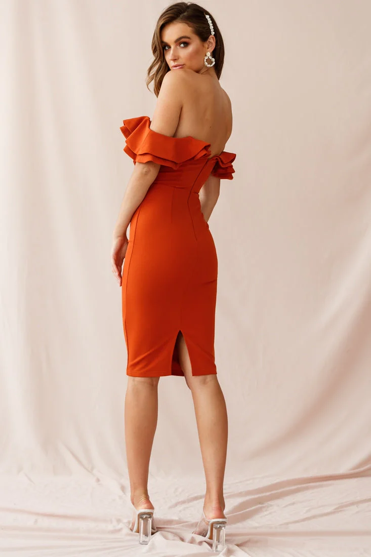 Rossi Ruffled Off the Shoulder Bodycon Dress Rust - Image 3