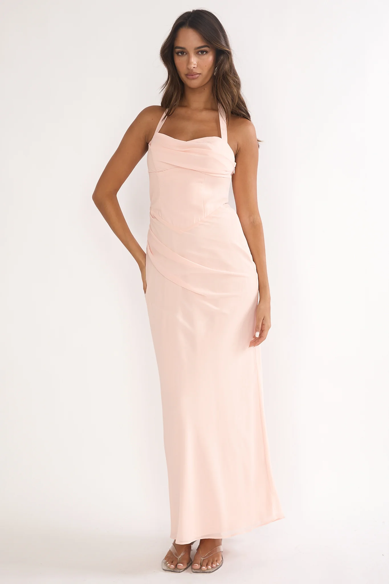 Rovelle Halterneck Pleat Waist Maxi Dress Pink - Image 2