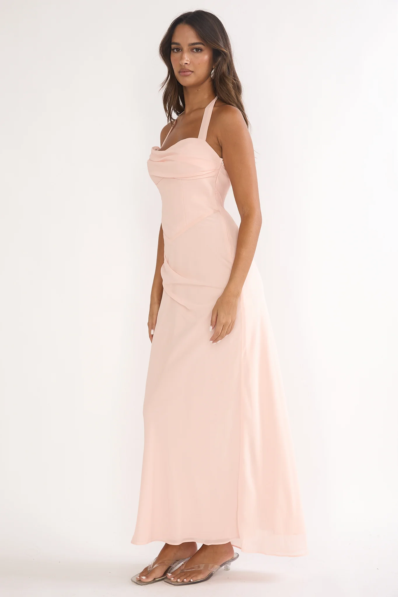 Rovelle Halterneck Pleat Waist Maxi Dress Pink - Image 6