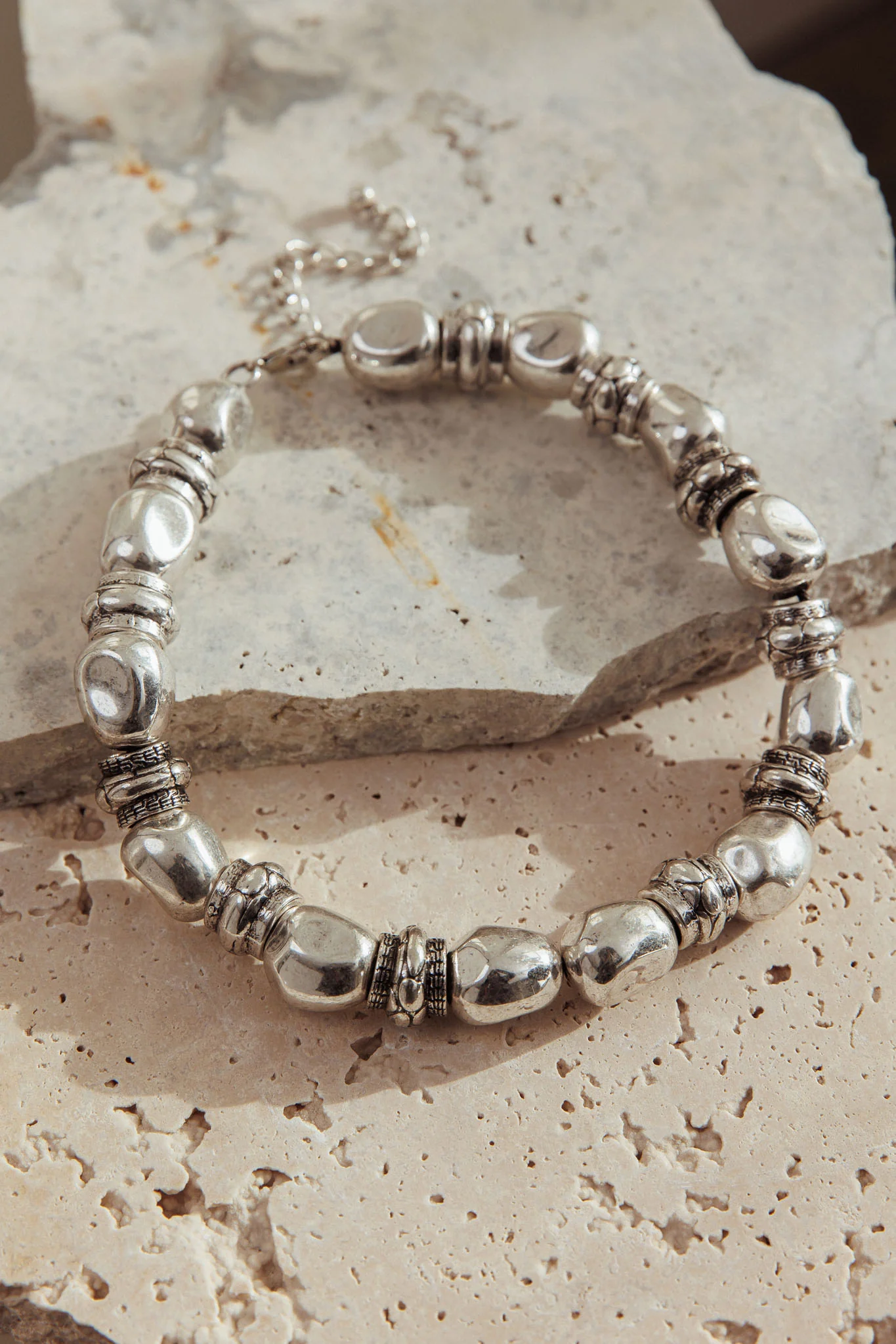 Royal Beaded Necklace Brushed Silver - Image 2