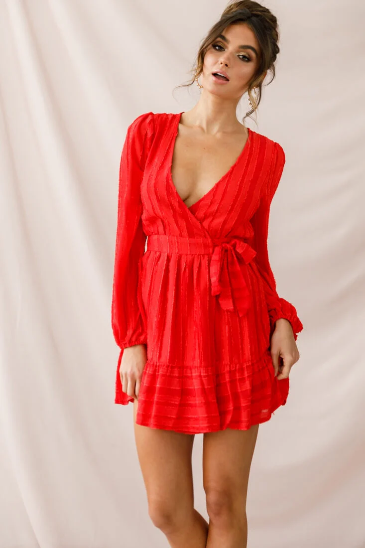 Rubi Textured Wrap Dress Red - Image 2