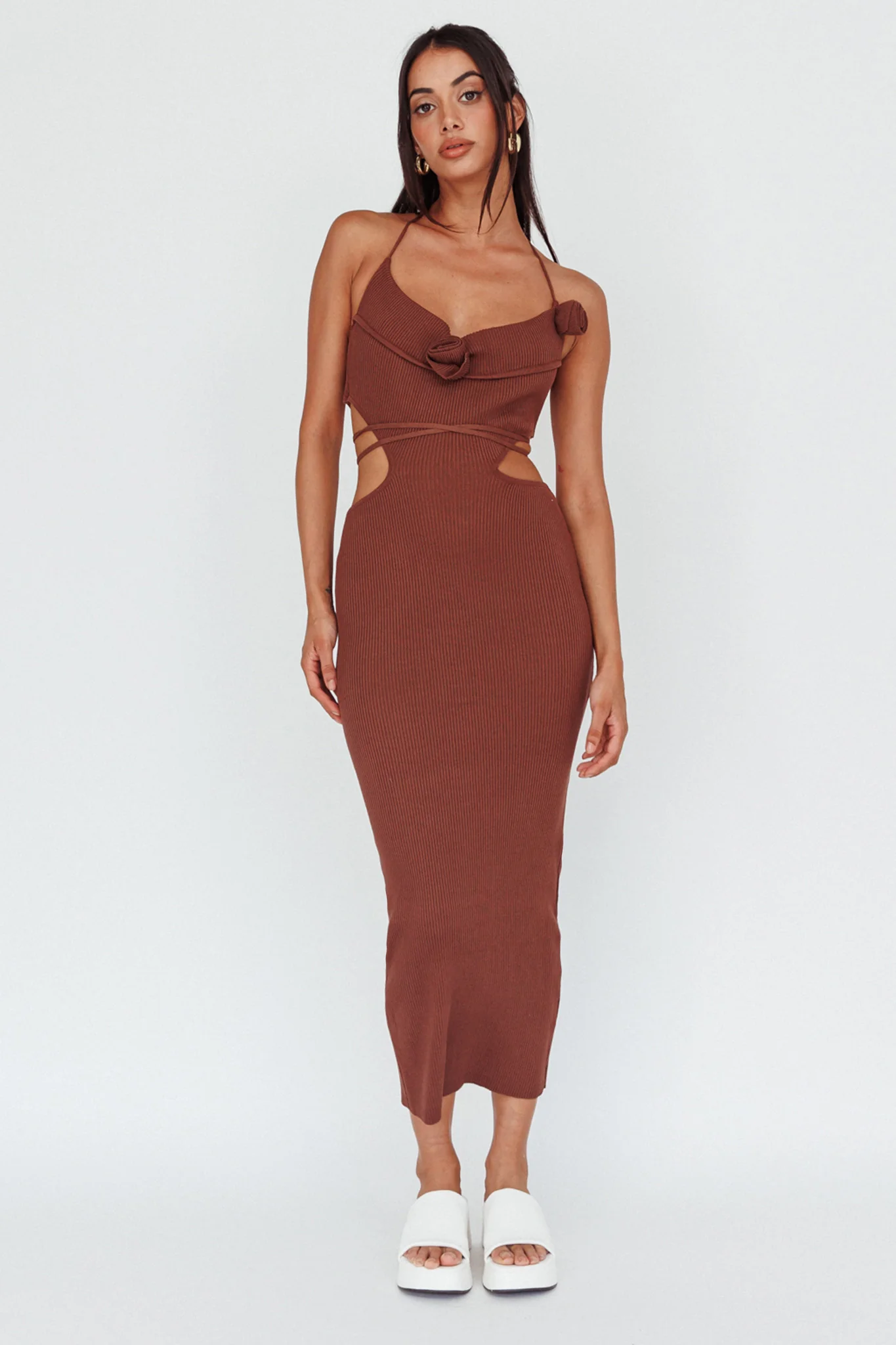 Rue Rose Accent Ribbed Knit Midi Dress Coco - Image 5