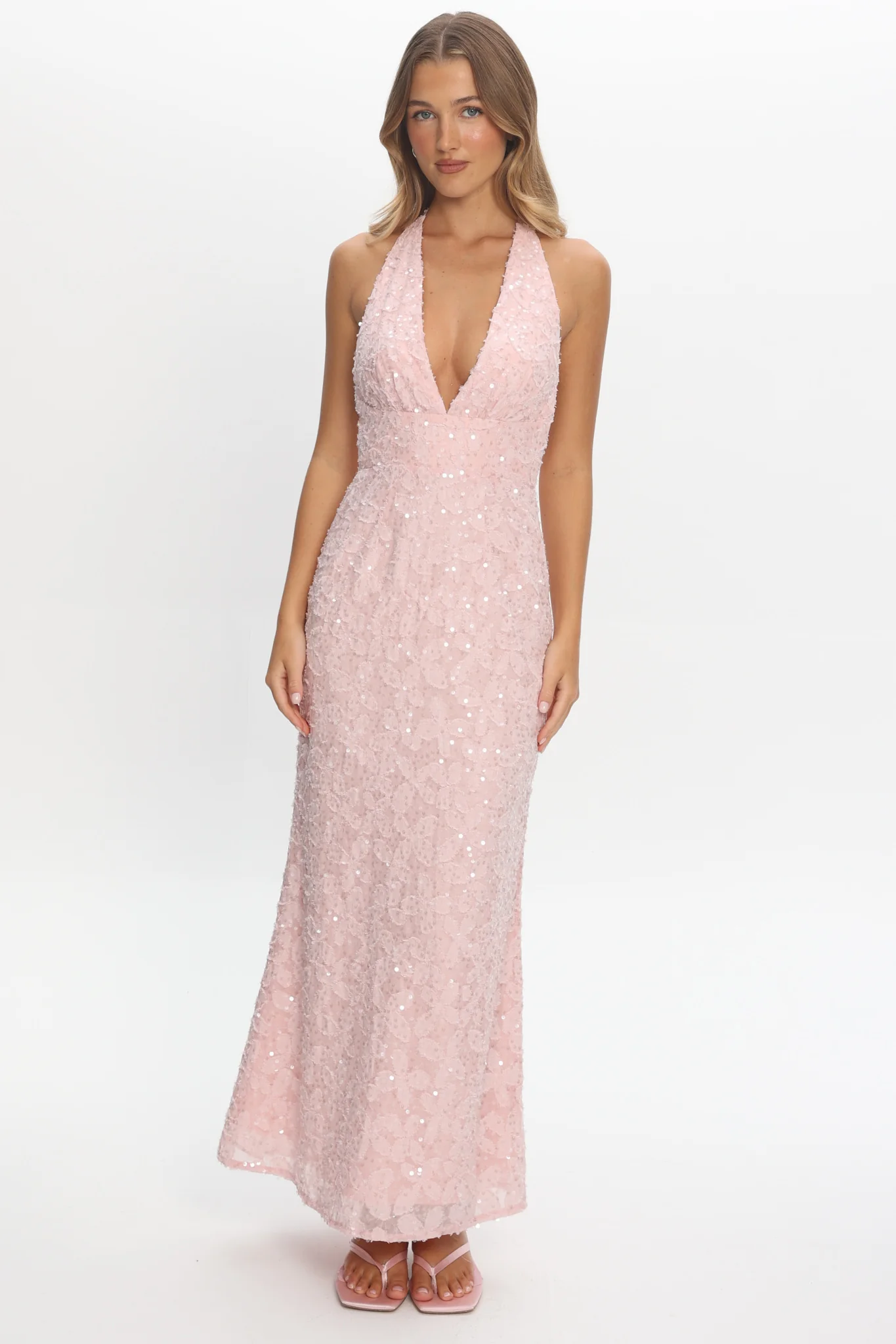 Ruelle Backless Halter Maxi Dress Sequin Blush - Image 2