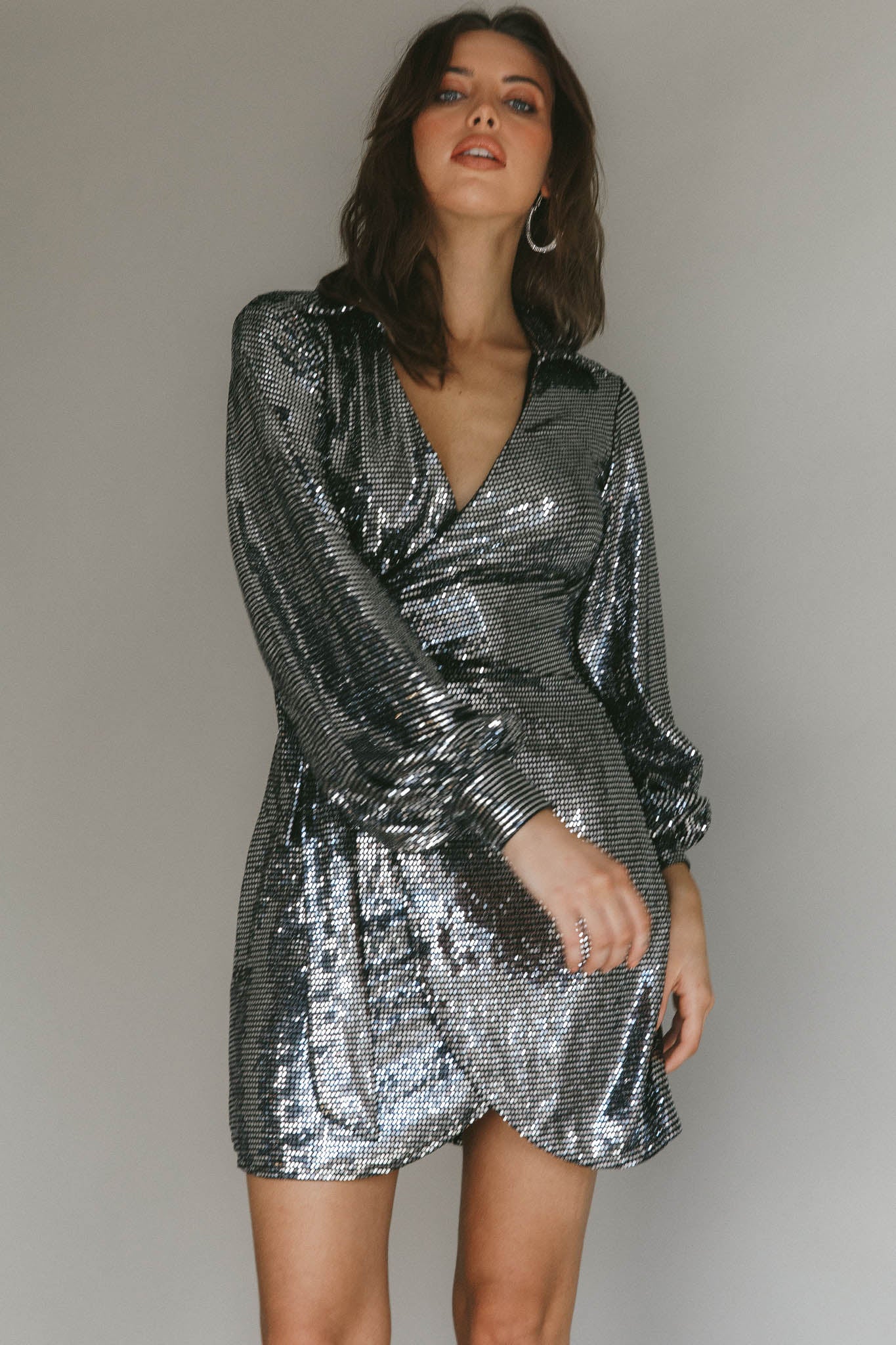 Ruma Faux Wrap Shirt Dress Sequin Metal - Image 4