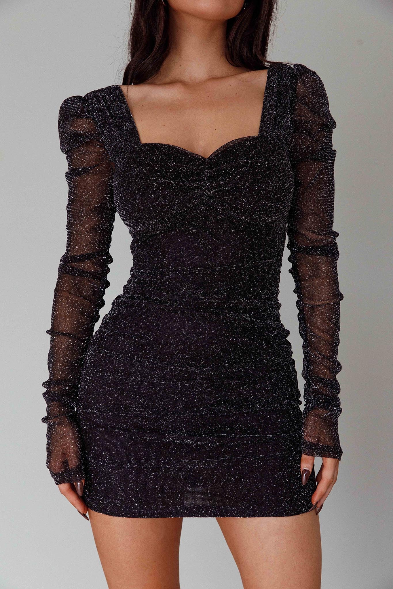 Ryah Long Sleeve Mini Dress Sparkle Black - Image 4